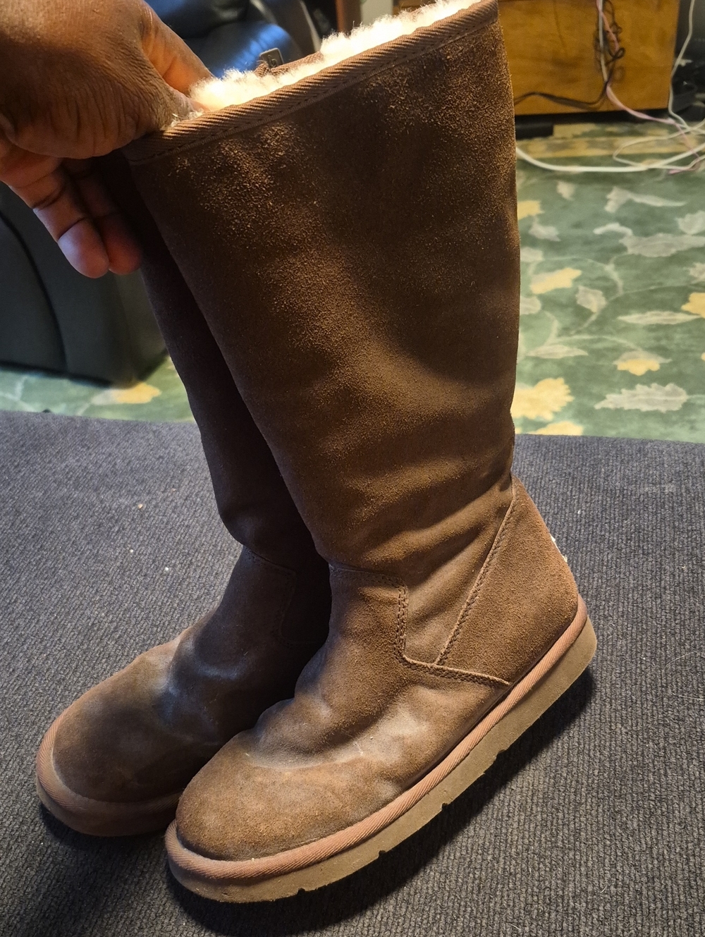 UGG Women's Tall Brown Suede Winter Boots with Shearling Lining